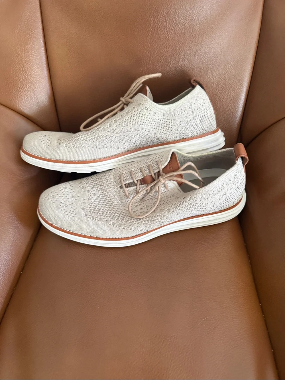 Cole Haan Beige Knit Oxford with Tan Leather Accents